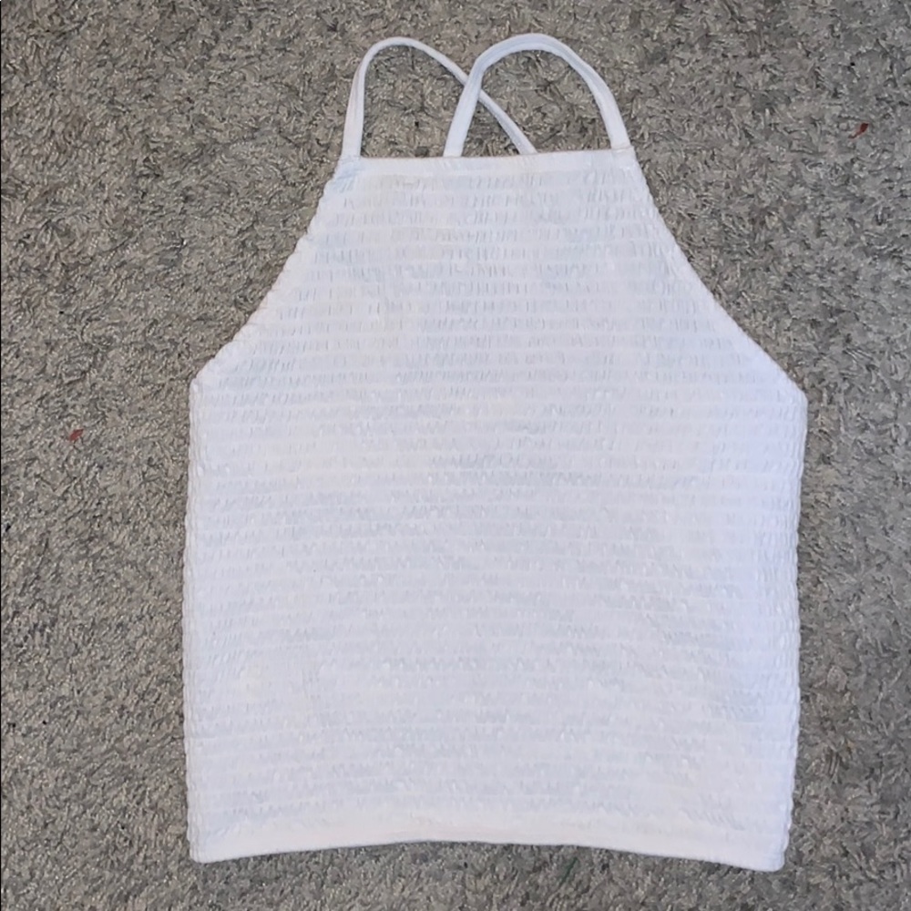White cropped, high neck tank top